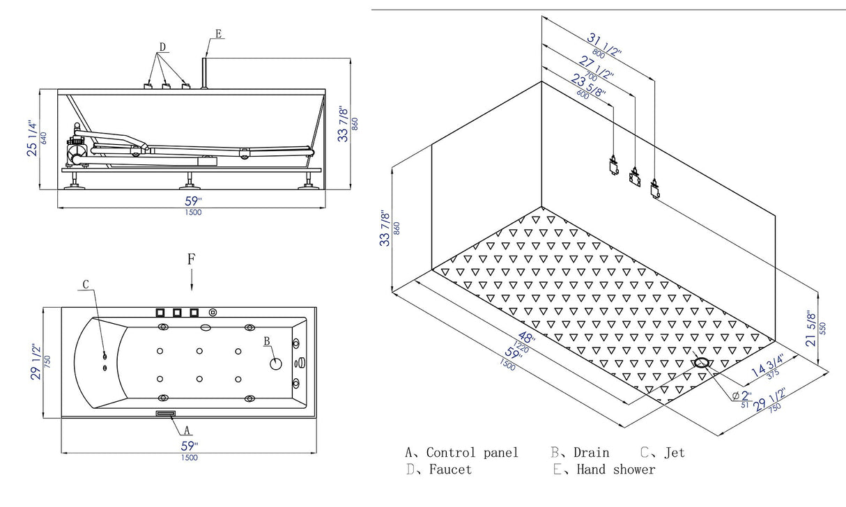 Platinum AM154-70R Jetted Tub with Right Side Drain