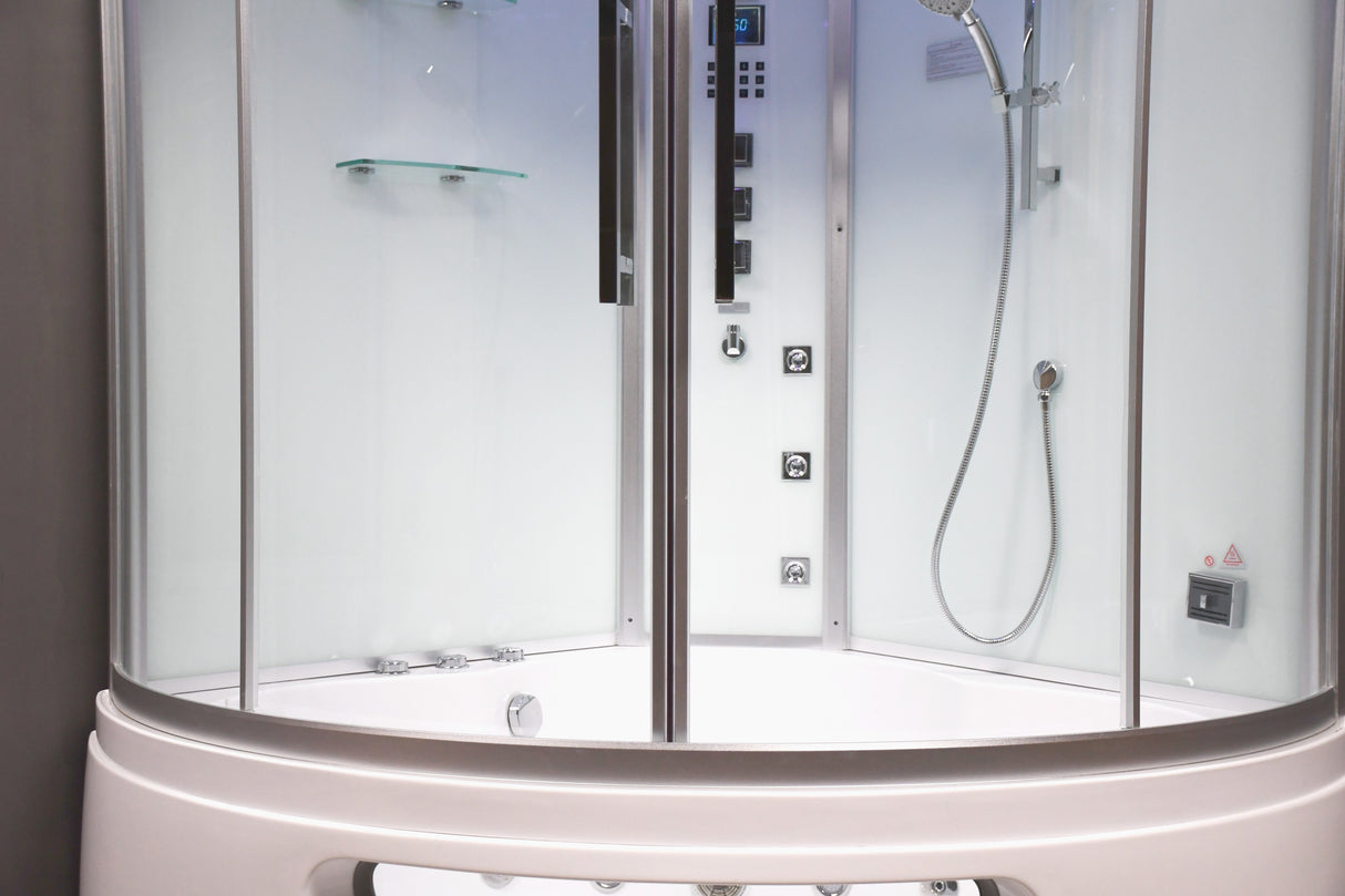 Platinum DA333F8 Corner White Steam Shower with Jetted Tub